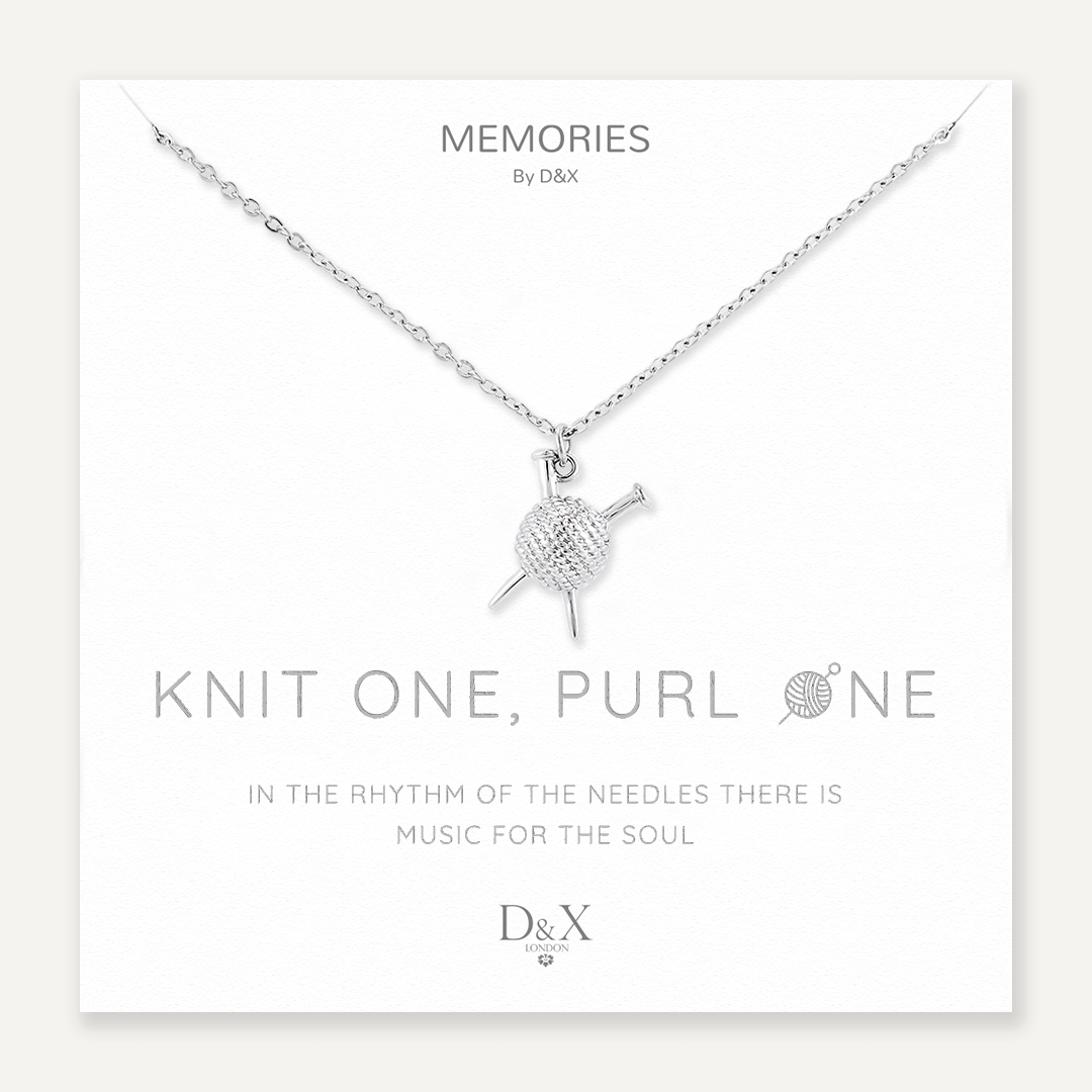 Memories: "KNIT ONE, PURL ONE" | Knitting Set Necklace | White Gold-Plated