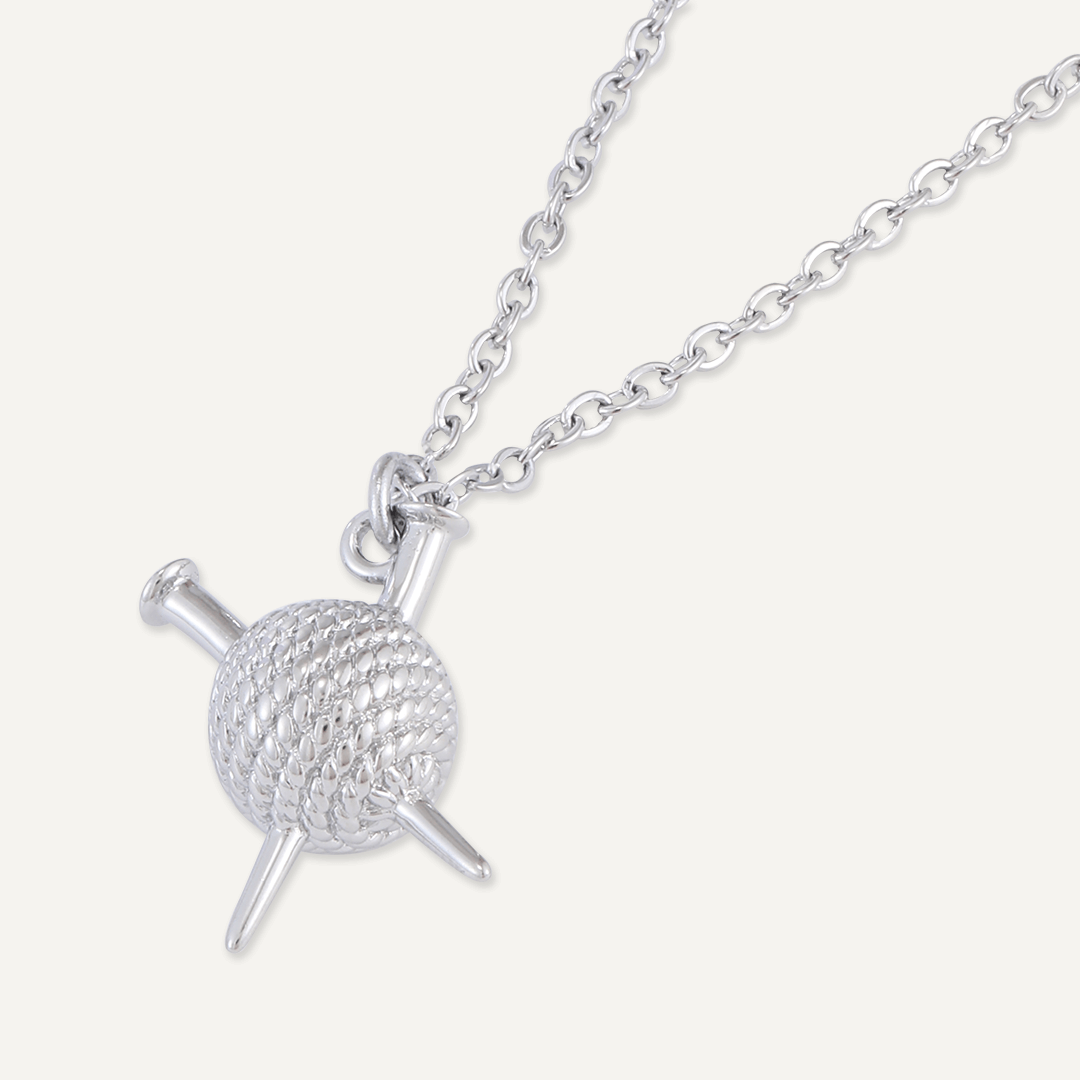 Memories: "KNIT ONE, PURL ONE" | Knitting Set Necklace | White Gold-Plated