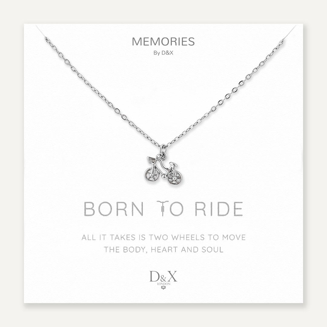 Memories: "BORN TO RIDE" | Motorcycle Necklace | White Gold-Plated