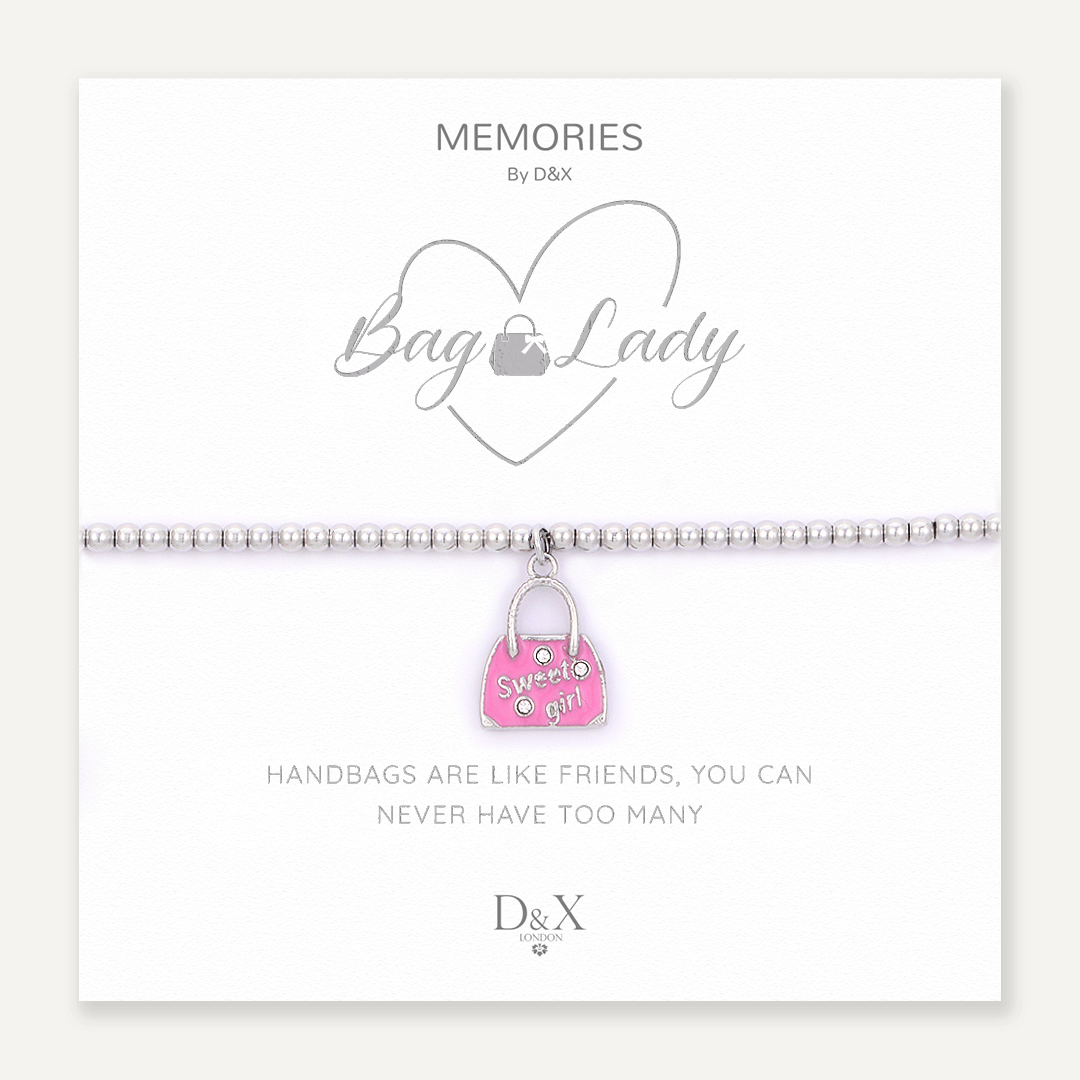 Memories: "BAG LADY" | Pink bag Bracelet | White Gold-Plated | Multi-Colour