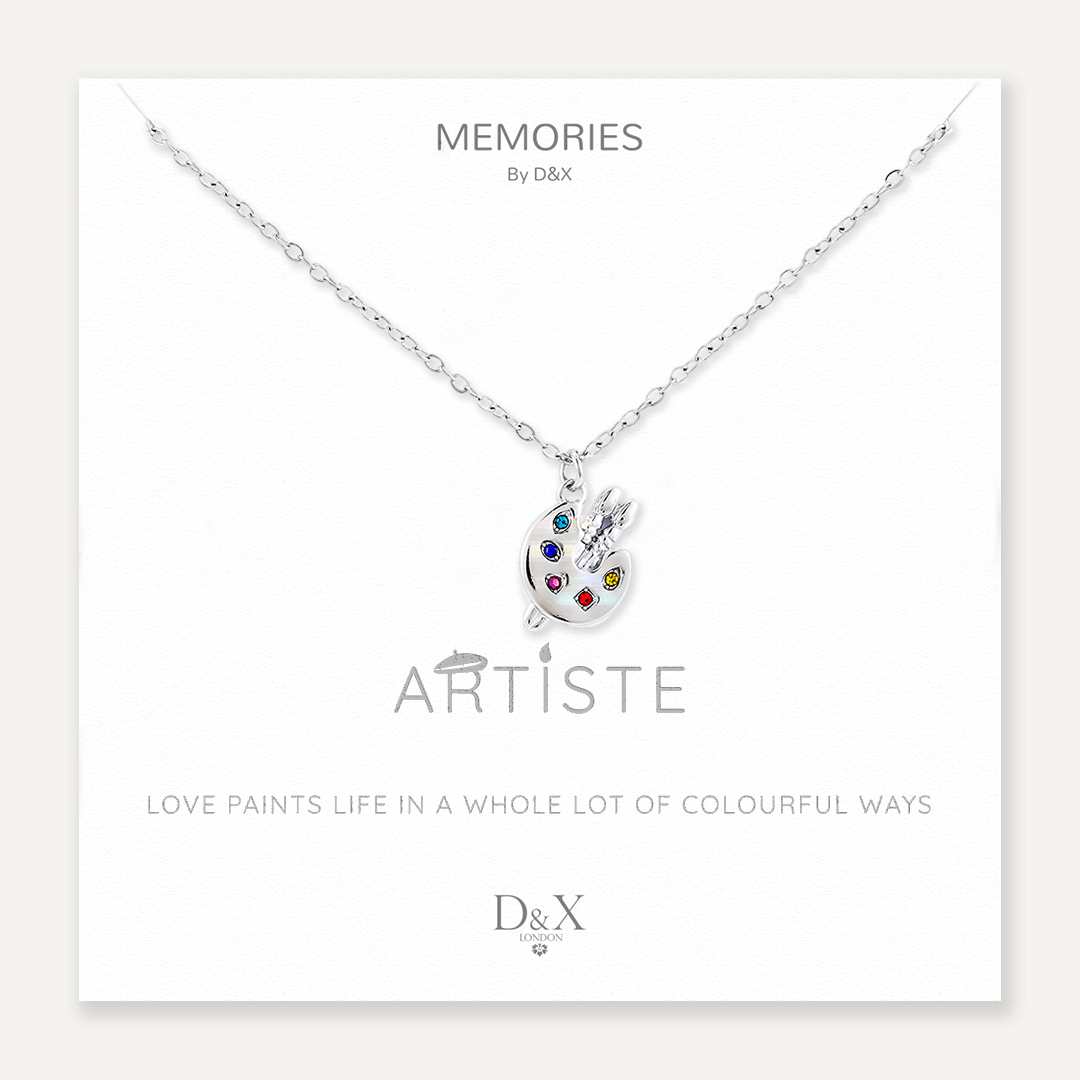 Memories: "ARTISTE" | Painting Set Necklace | White Gold-Plated