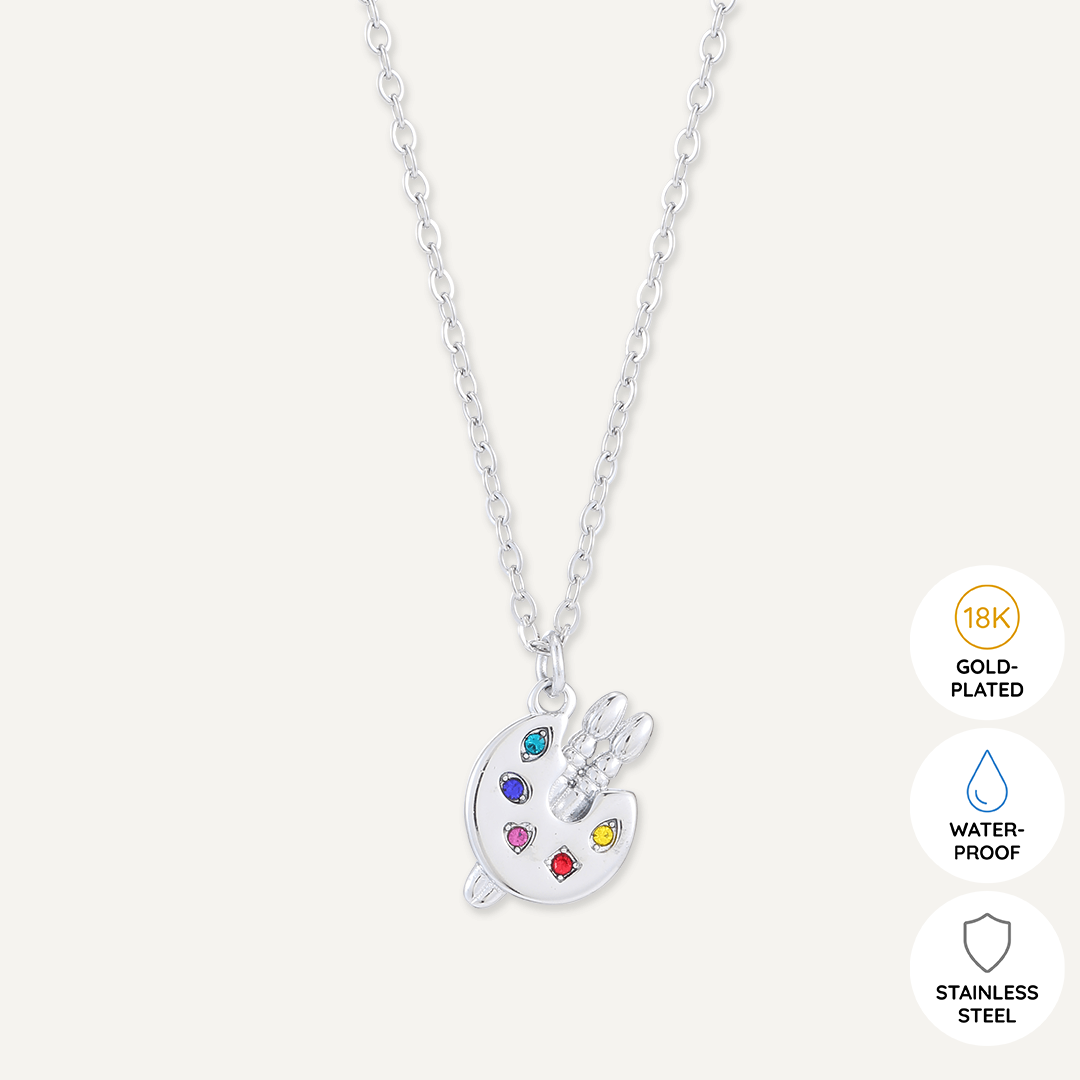 Memories: "ARTISTE" | Painting Set Necklace | White Gold-Plated