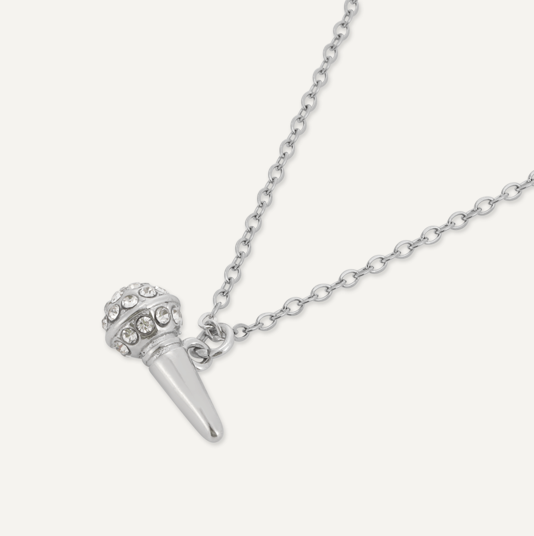 Memories: "SING" | Singing Mic Necklace | White Gold-Plated