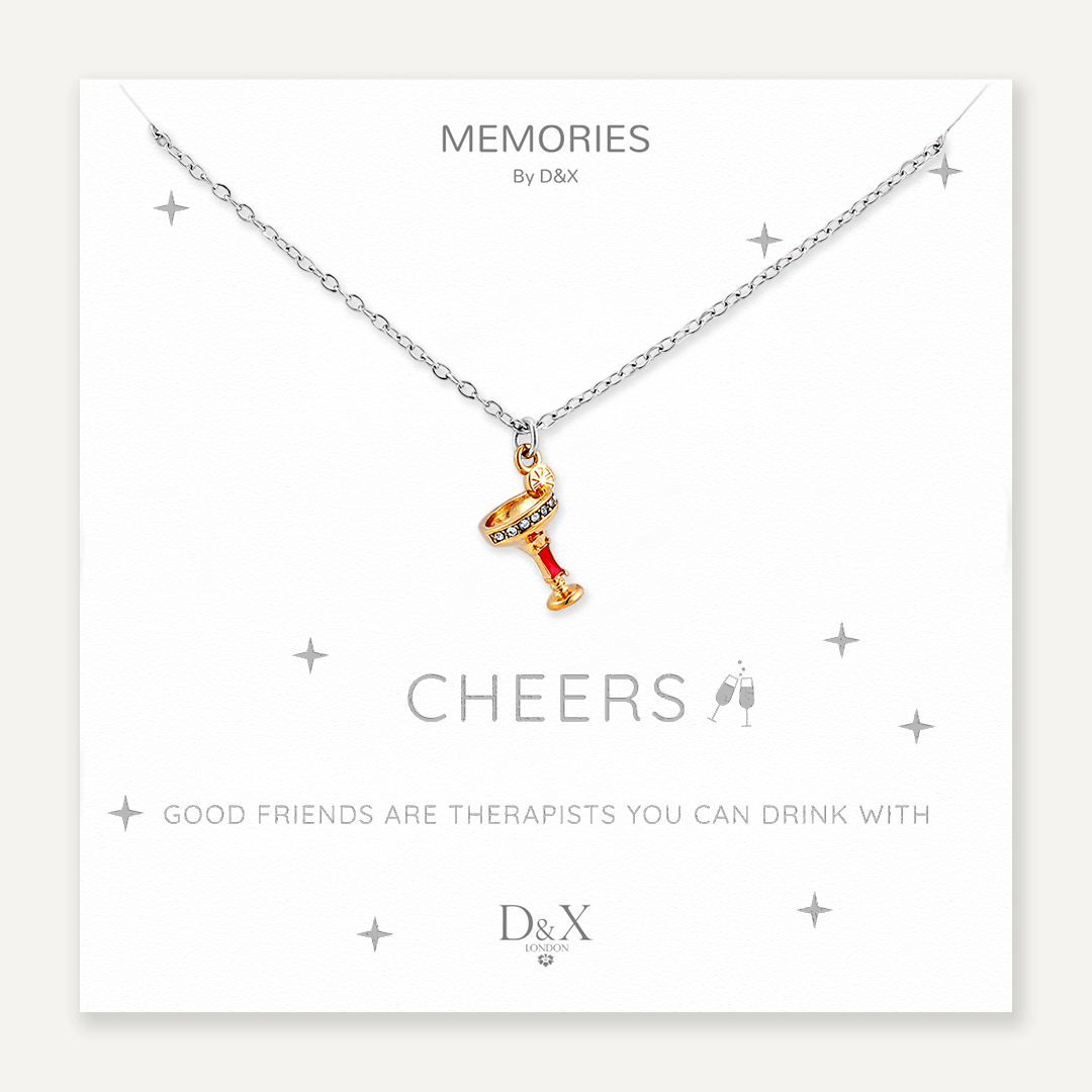 Memories: "CHEERS" | Glass Necklace | White Gold & 18K Gold-Plated