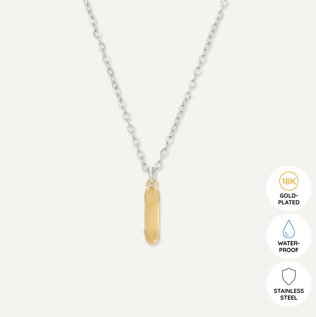 Memories: "SKATE" | Skateboard Necklace | White Gold & 18K Gold-Plated