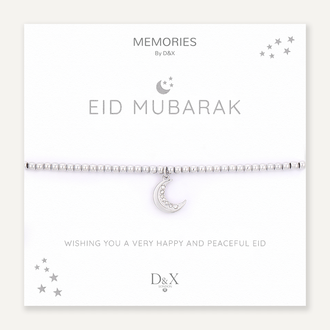 Memories: "EID MUBARAK" | Moon Bracelet | White Gold-Plated