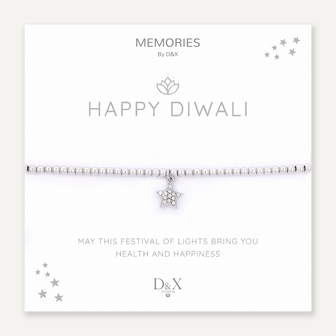 Memories: "HAPPY DIWALI" | Star Bracelet | White Gold-Plated