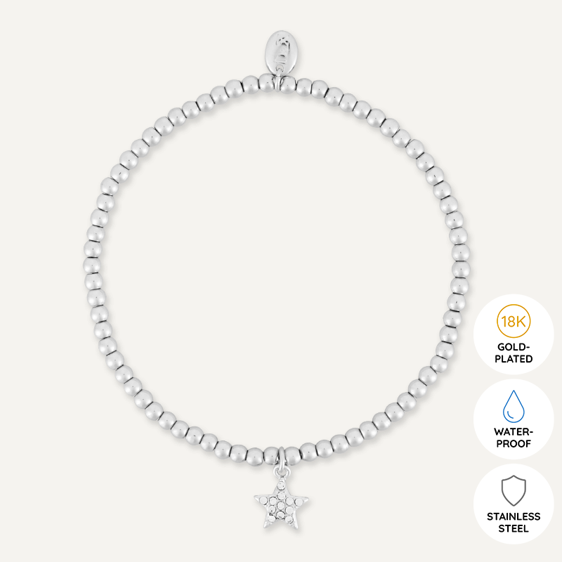 Memories: "HAPPY DIWALI" | Star Bracelet | White Gold-Plated