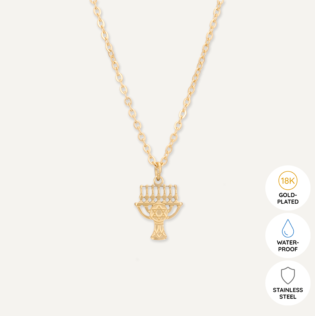 Memories: "HANUKKAH SAMEACH" | Menorah Necklace | 18K Gold-Plated