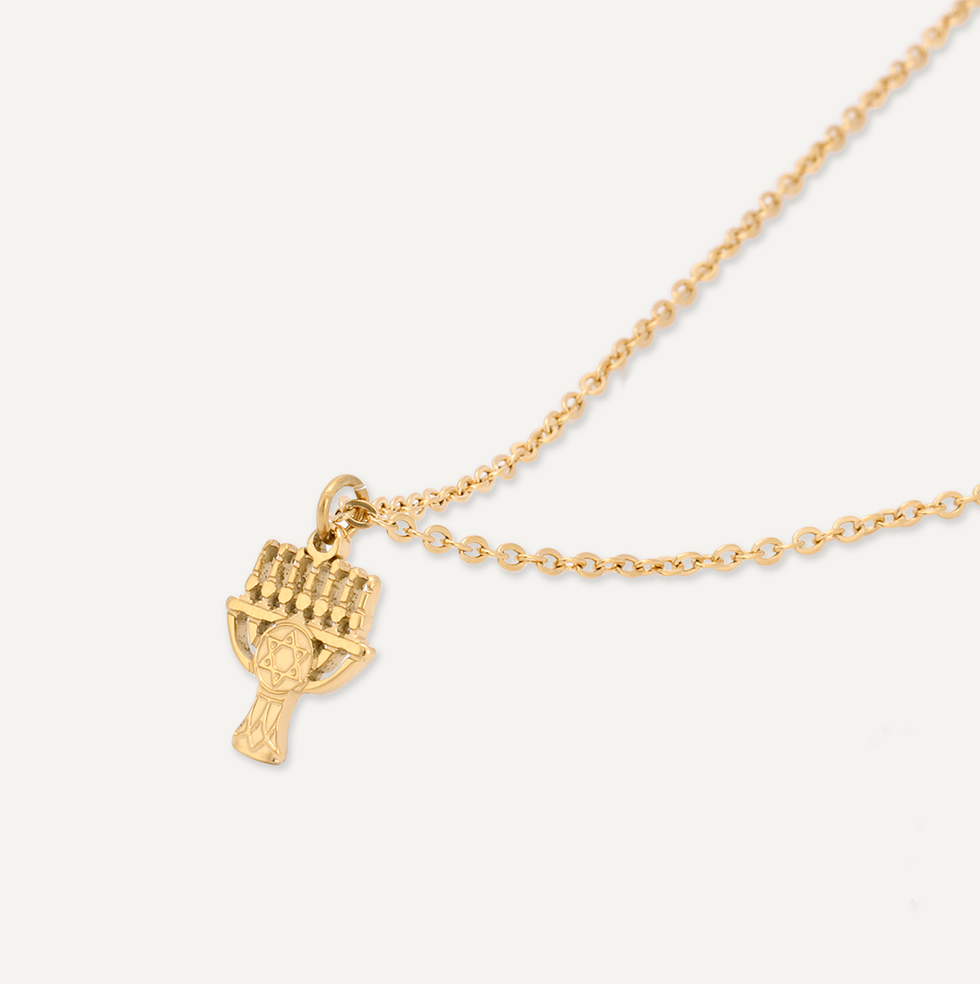 Memories: "HANUKKAH SAMEACH" | Menorah Necklace | 18K Gold-Plated