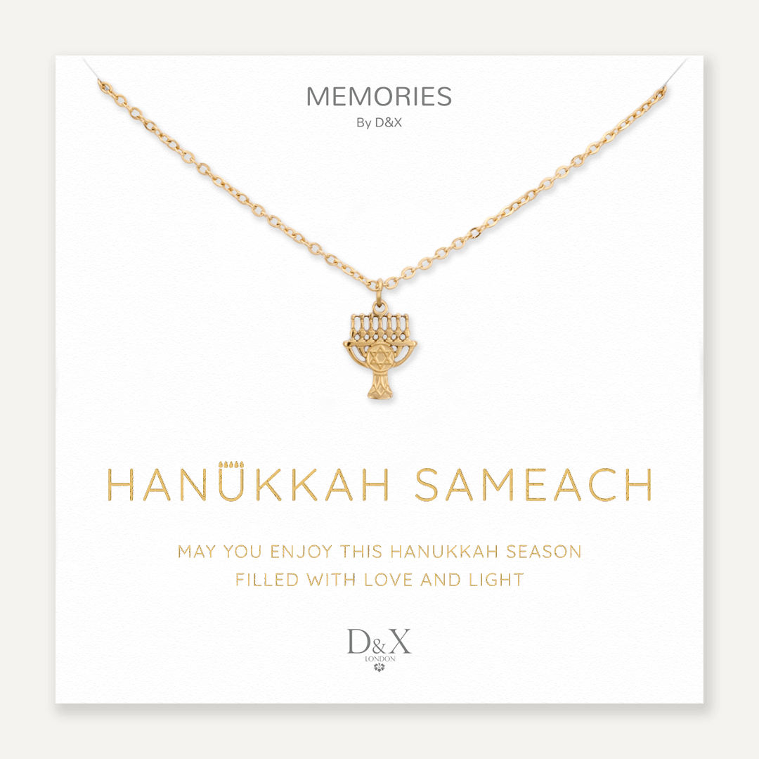 Memories: "HANUKKAH SAMEACH" | Menorah Necklace | 18K Gold-Plated