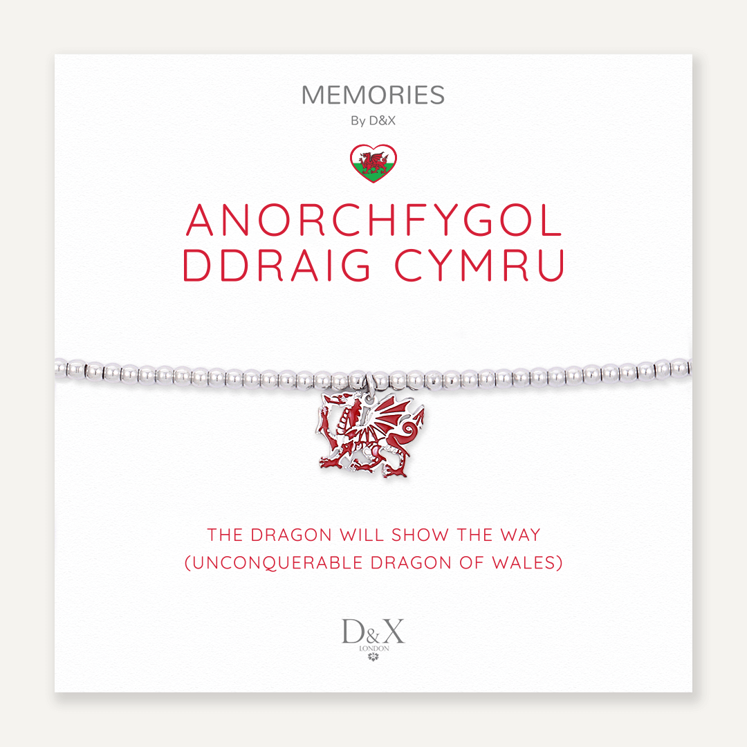 Memories: "ANORCHFYGOL DDRAIG CYMRU" | Dragon Bracelet | White Gold-Plated | Multi-Colour