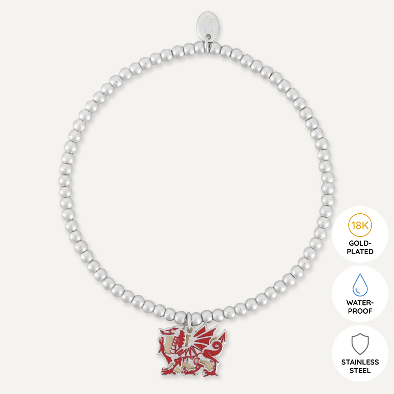 Memories: "ANORCHFYGOL DDRAIG CYMRU" | Dragon Bracelet | White Gold-Plated | Multi-Colour