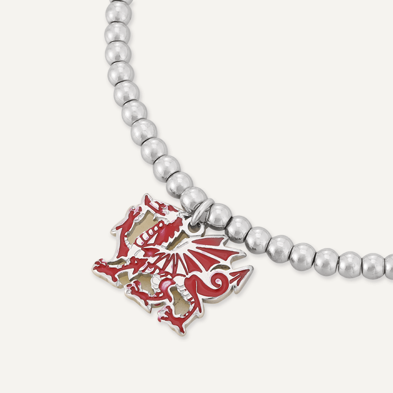 Memories: "ANORCHFYGOL DDRAIG CYMRU" | Dragon Bracelet | White Gold-Plated | Multi-Colour