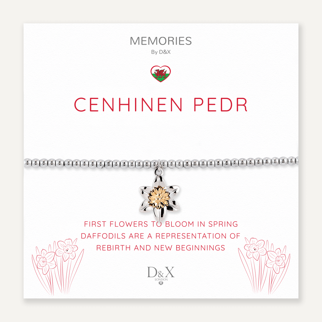 Memories: "CENHINEN PEDR" | Daffodils Bracelet | White Gold & 18K Gold-Plated