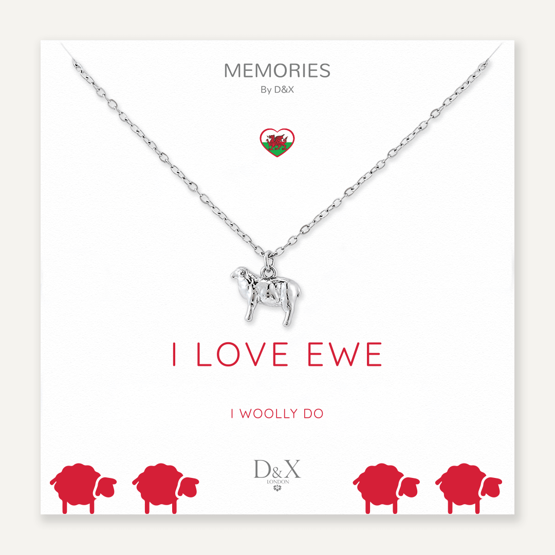 Memories: "I LOVE EWE" | Sheep Necklace | White Gold-Plated