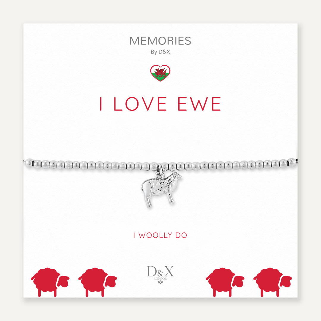 Memories: "I LOVE EWE" | Sheep  Bracelet | White Gold-Plated