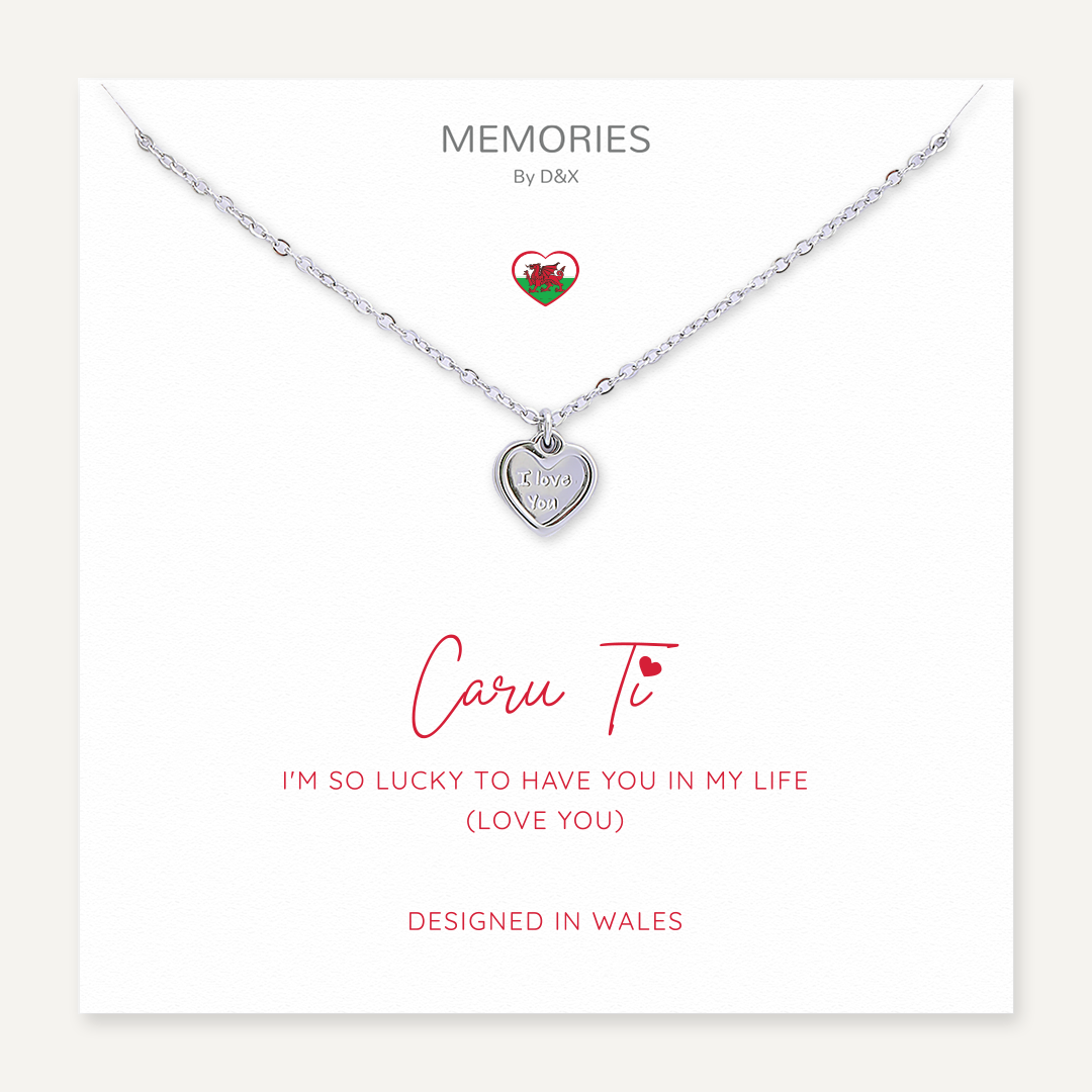 Memories: "CARU TI" | Heart Necklace | White Gold-Plated