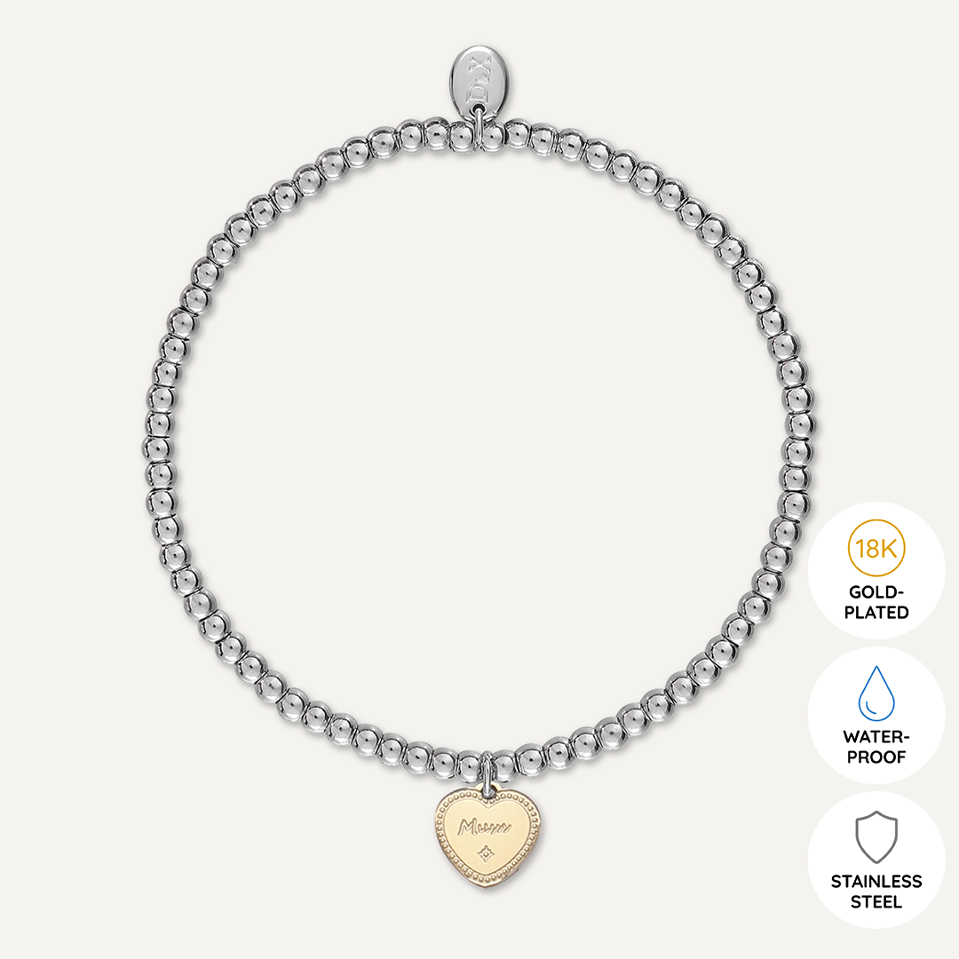 Memories: "MAM BENDIGEDIG" | Heart Bracelet | White Gold & 18K Gold-Plated