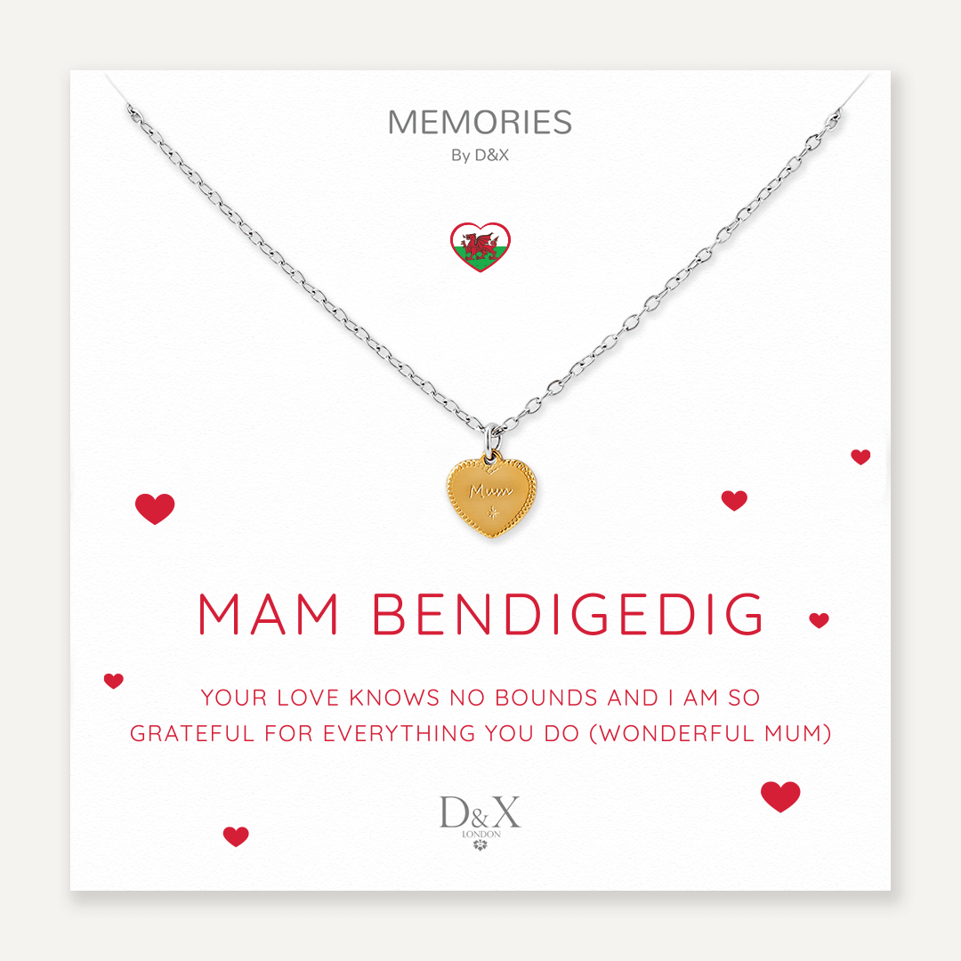 Memories: "MAM BENDIGEDIG" | Heart Necklace | White Gold & 18K Gold-Plated