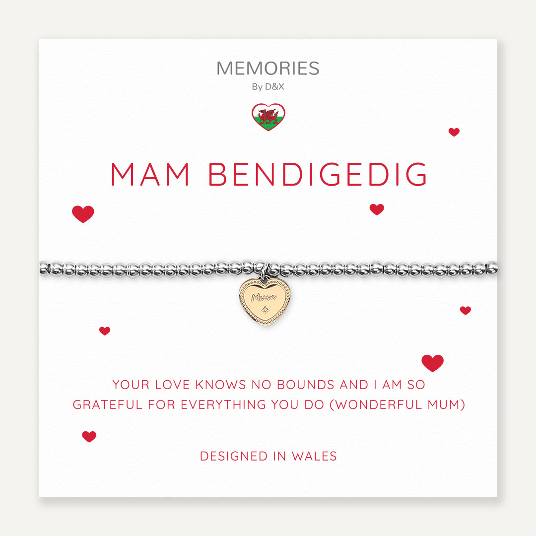 Memories: "MAM BENDIGEDIG" | Heart Bracelet | White Gold & 18K Gold-Plated