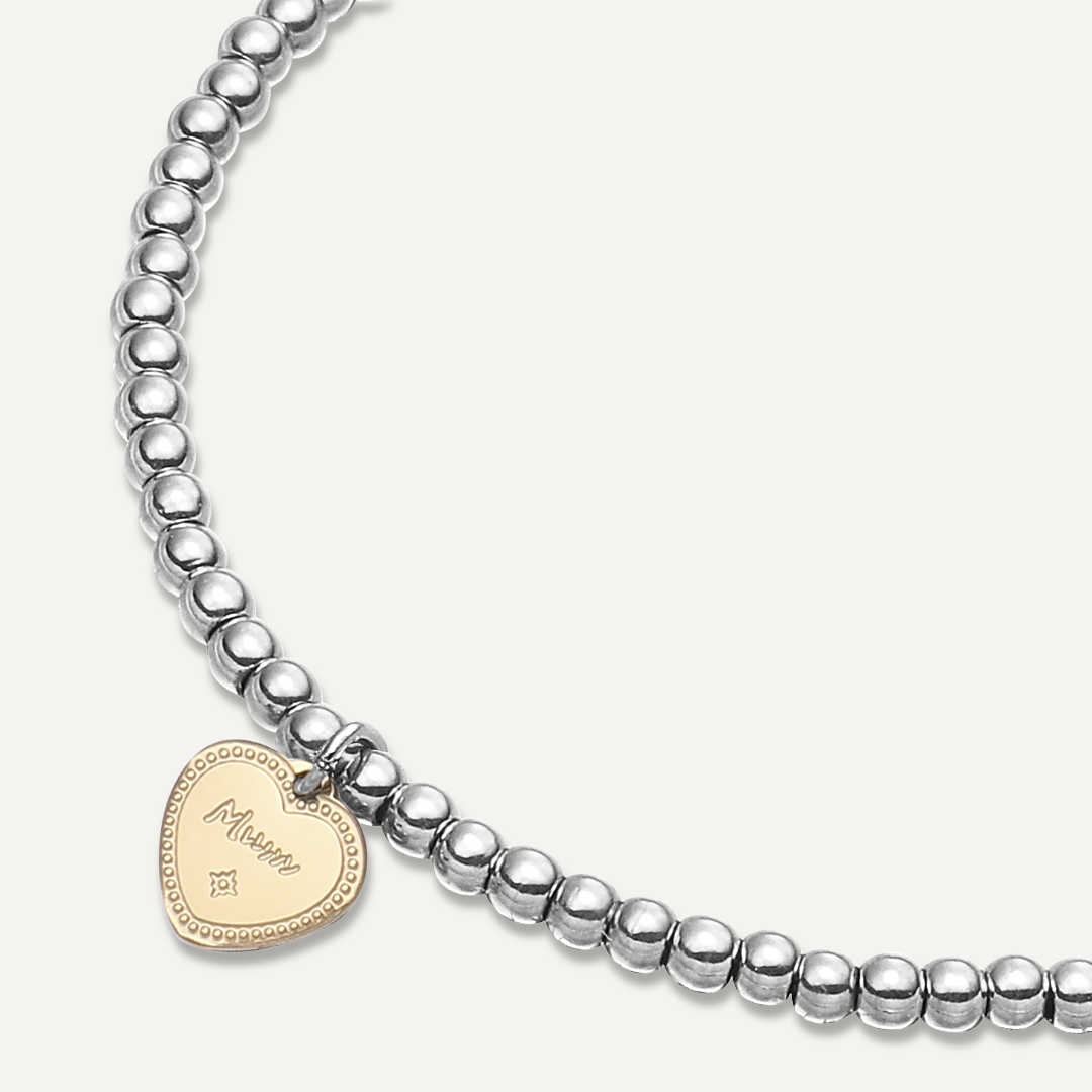 Memories: "MAM BENDIGEDIG" | Heart Bracelet | White Gold & 18K Gold-Plated