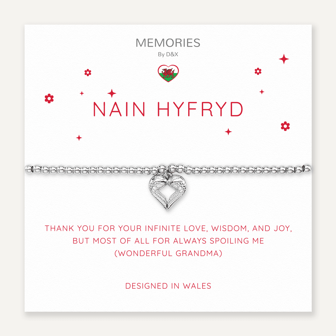 Memories: "NAIN HYFRYD" | Heart Bracelet | White Gold-Plated