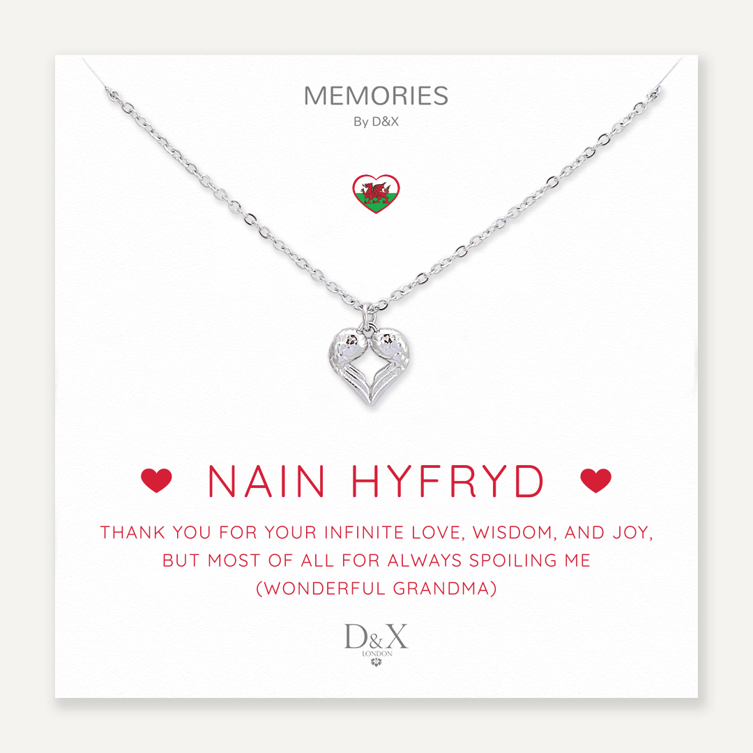 Memories: "NAIN HYFRYD" | Heart Necklace | White Gold-Plated