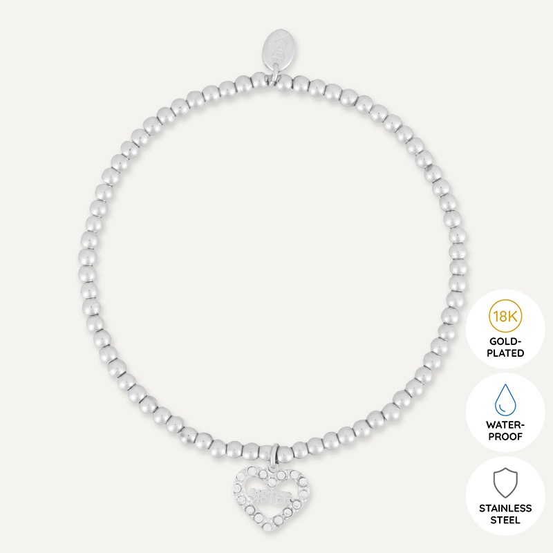 Memories: "CHWAER HYFRYD" | Heart Bracelet | White Gold-Plated