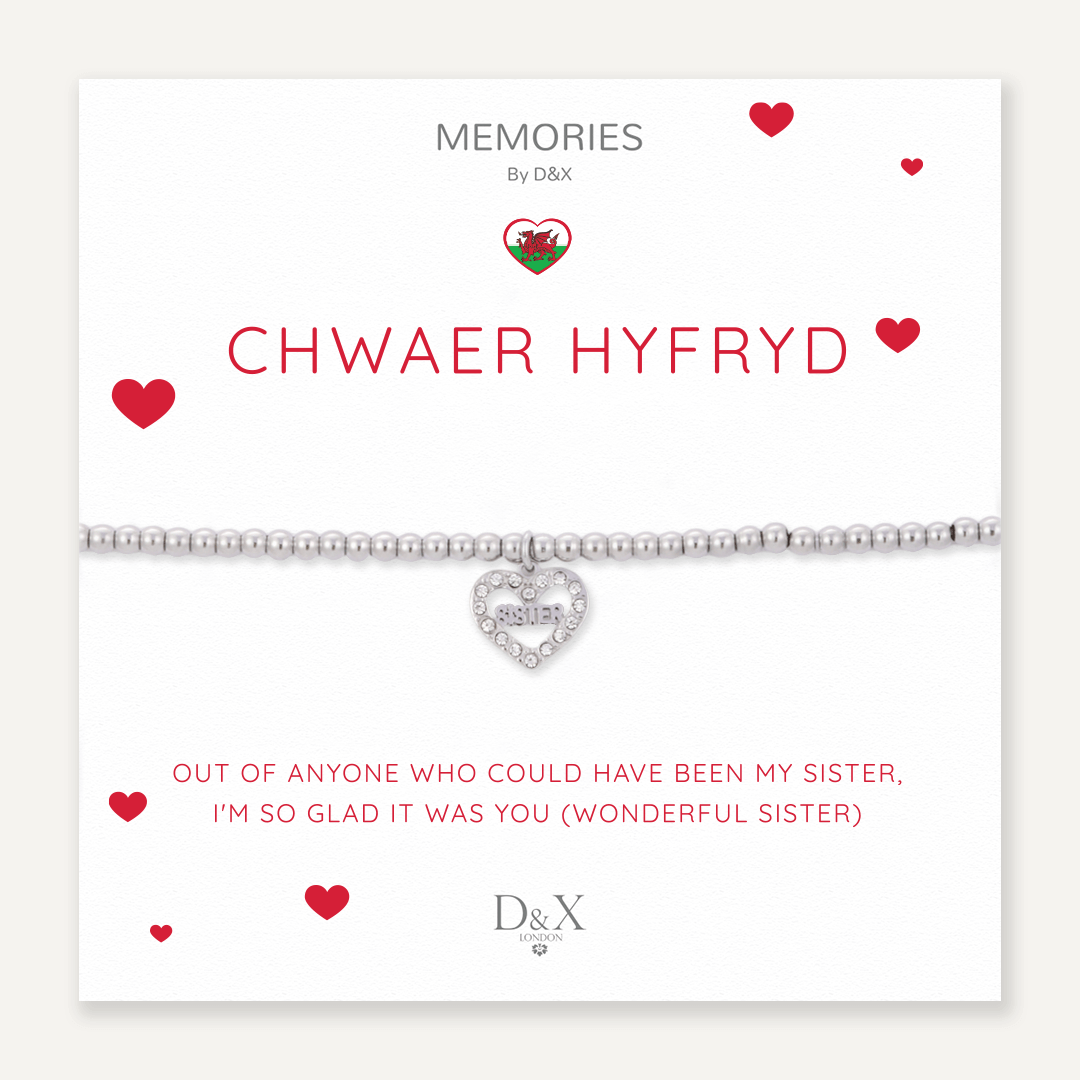 Memories: "CHWAER HYFRYD" | Heart Bracelet | White Gold-Plated