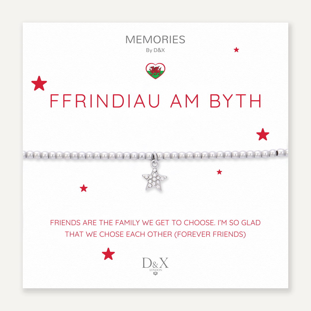 Memories: "FFRINDIAU AM BYTH" | Star Bracelet | White Gold-Plated