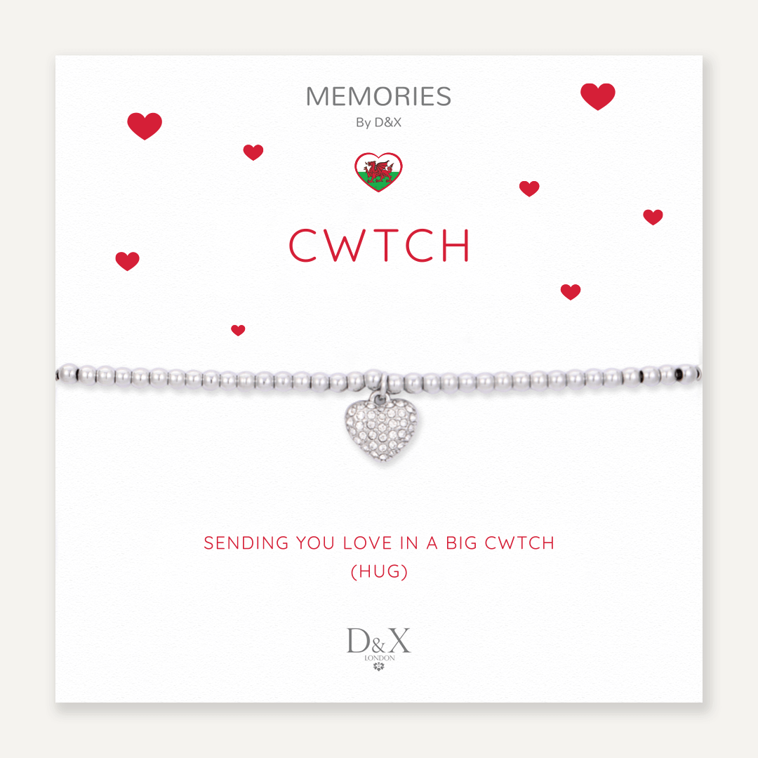 Memories: "CWTCH" | Heart Bracelet | White Gold-Plated