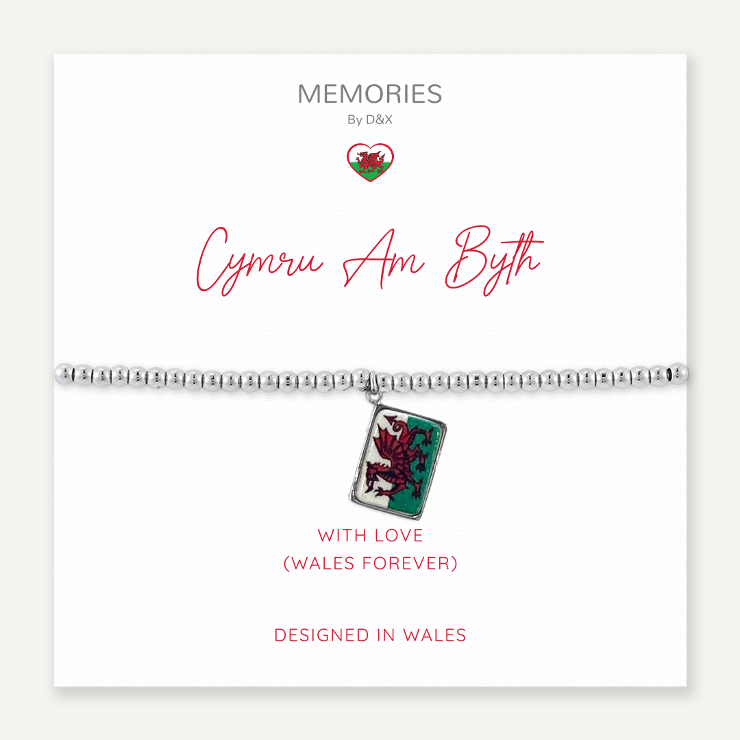 Memories: "CYMRU AM BYTH" | Welsh dragon Bracelet | White Gold-Plated | Multi-Colour