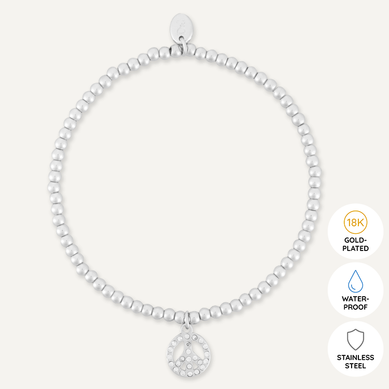 Memories: "PEACE" | Peace sign Bracelet | White Gold-Plated