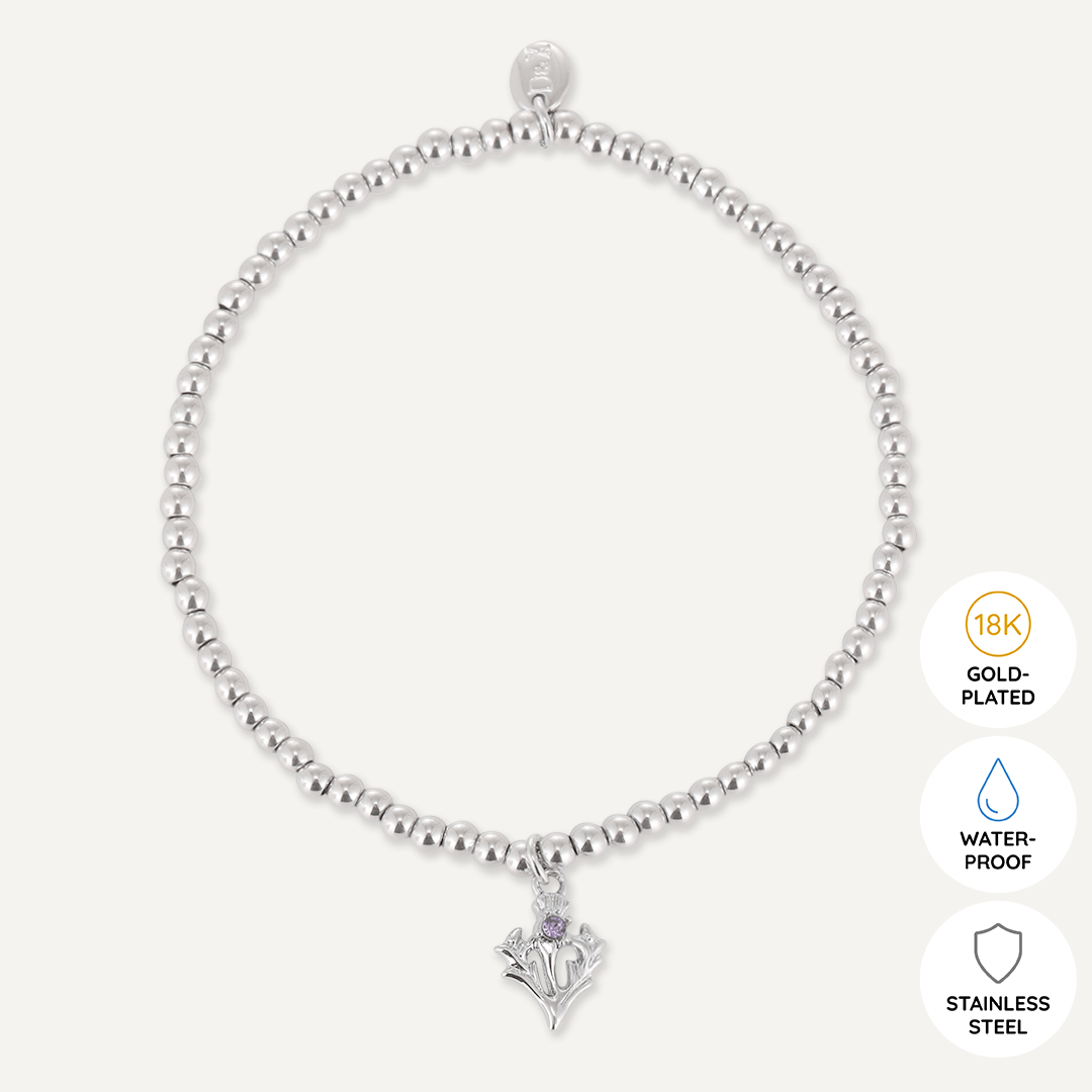 Memories: "SCOTTISH THISTLE" | Flower Bracelet | White Gold-Plated
