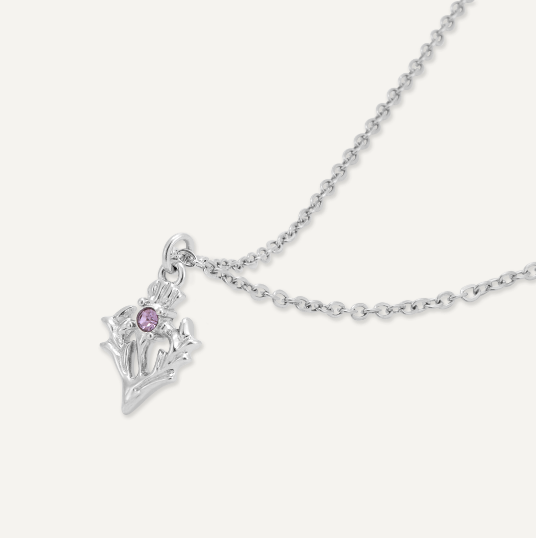 Memories: "SCOTTISH THISTLE" | Flower Necklace | White Gold-Plated
