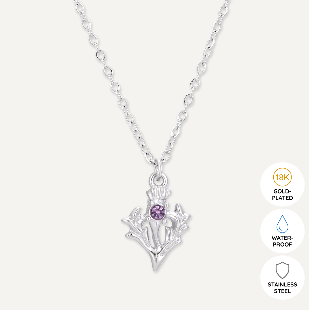 Memories: "SCOTTISH THISTLE" | Flower Necklace | White Gold-Plated