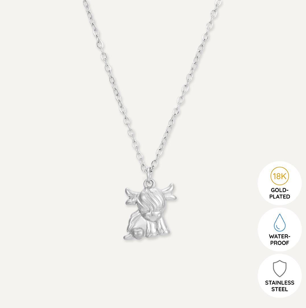Memories: "HEILAN COO" | Cow Necklace | White Gold-Plated