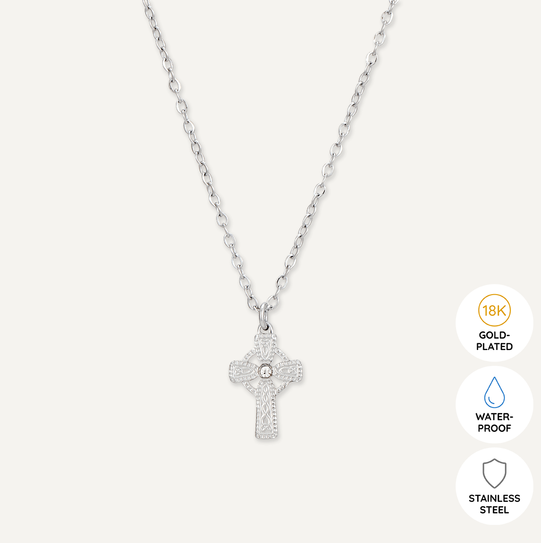 Memories: "CELTIC CROSS" | Cross Necklace | White Gold-Plated