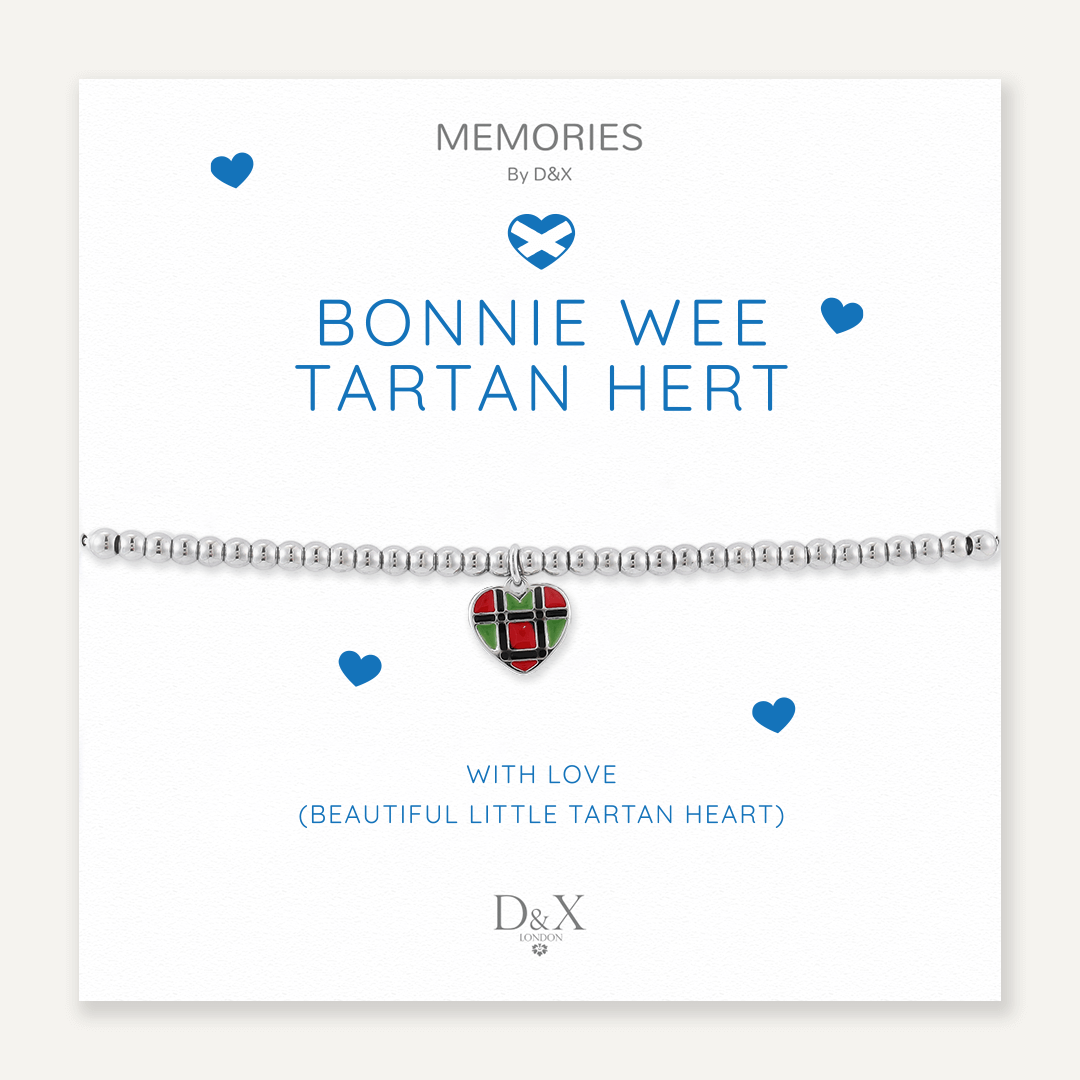 Memories: "BONNIE WEE TARTAN HERT" | Heart Bracelet | White Gold-Plated | Multi-Colour