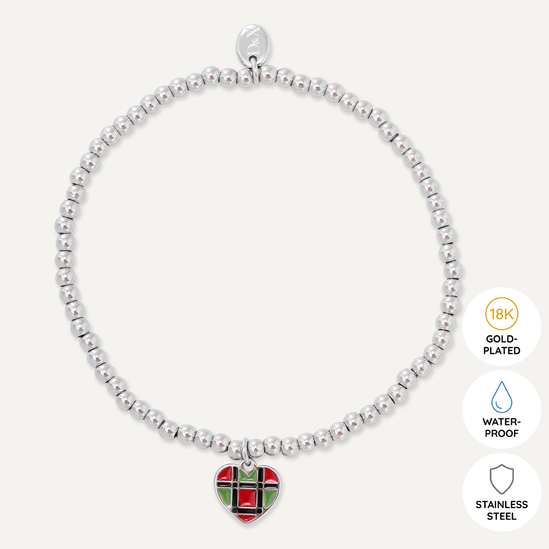 Memories: "BONNIE WEE TARTAN HERT" | Heart Bracelet | White Gold-Plated | Multi-Colour