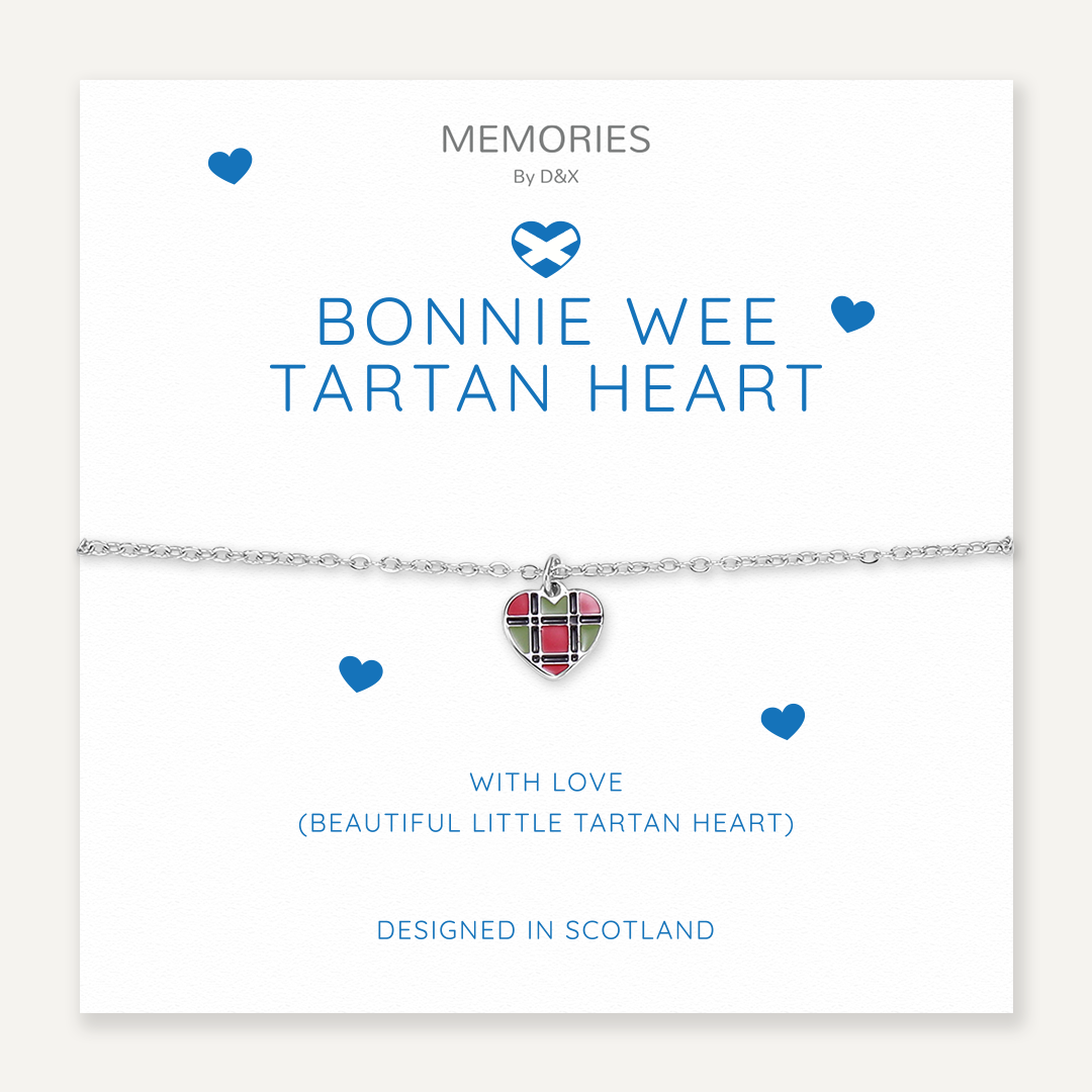 Memories: "BONNIE WEE TARTAN HEART" | Heart Bracelet | White Gold-Plated | Multi-Colour