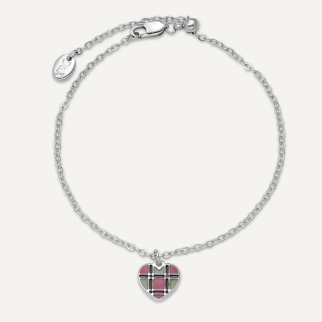 Memories: "BONNIE WEE TARTAN HEART" | Heart Bracelet | White Gold-Plated | Multi-Colour