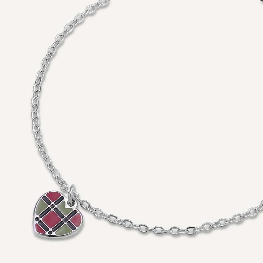 Memories: "BONNIE WEE TARTAN HEART" | Heart Bracelet | White Gold-Plated | Multi-Colour