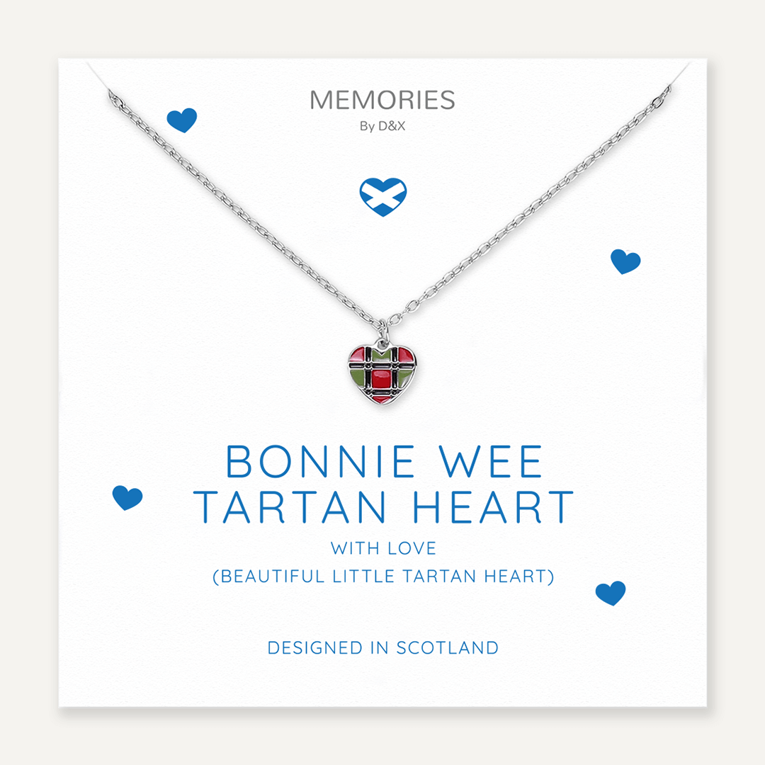 Memories: "BONNIE WEE TARTAN HEART" | Heart Necklace | White Gold-Plated | Multi-Colour