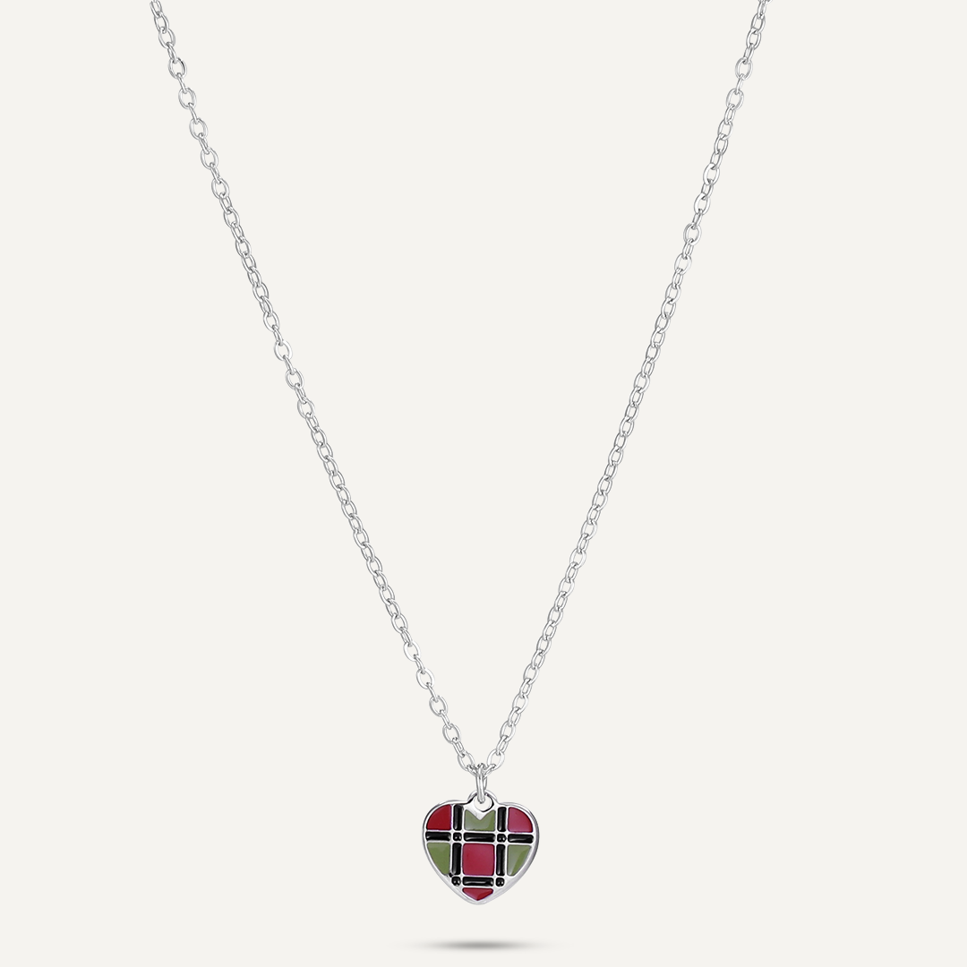 Memories: "BONNIE WEE TARTAN HEART" | Heart Necklace | White Gold-Plated | Multi-Colour