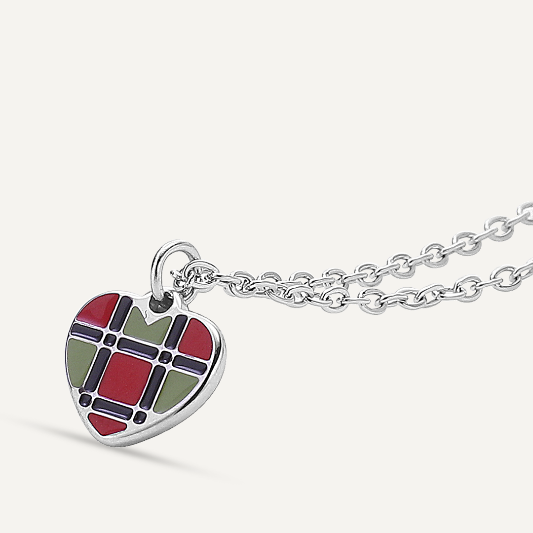 Memories: "BONNIE WEE TARTAN HEART" | Heart Necklace | White Gold-Plated | Multi-Colour