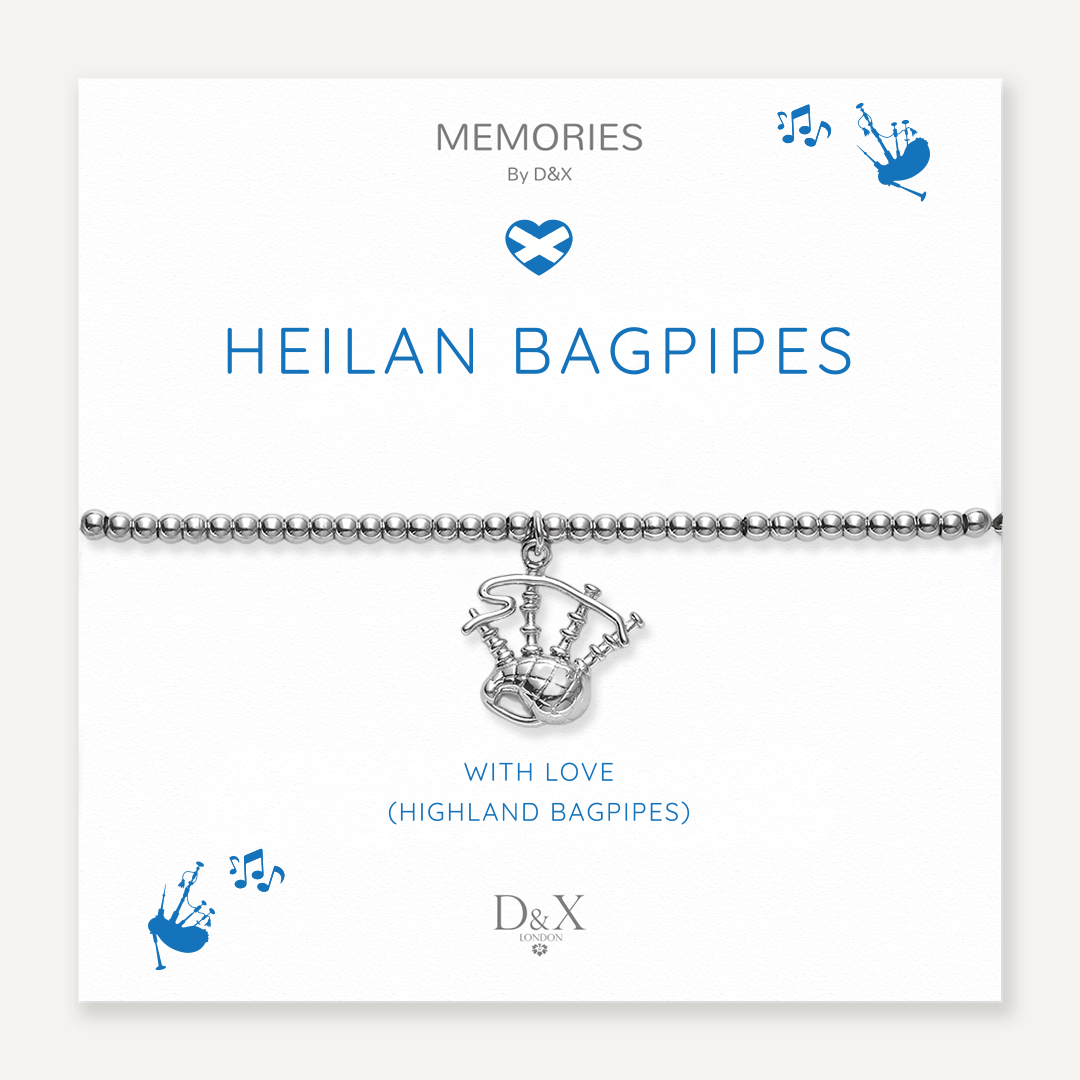 Memories: "HEILAN BAGPIPES" | Bagpipes Bracelet | White Gold-Plated