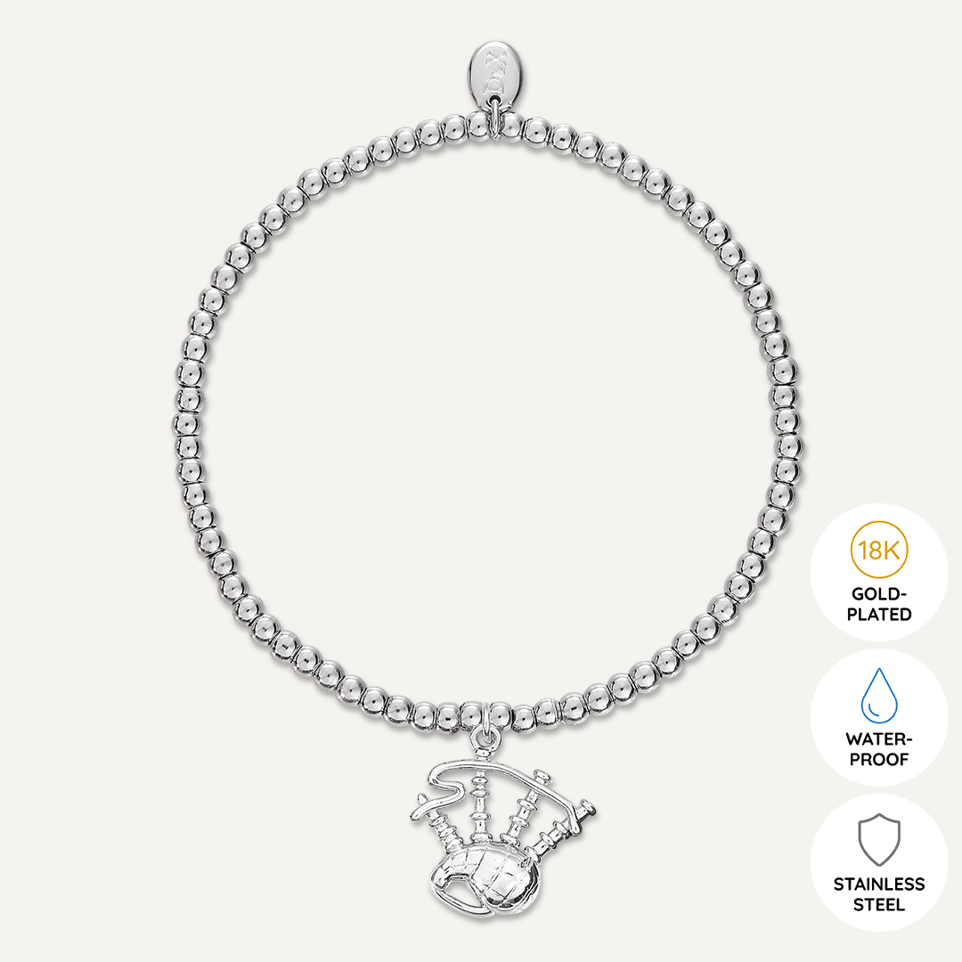 Memories: "HEILAN BAGPIPES" | Bagpipes Bracelet | White Gold-Plated