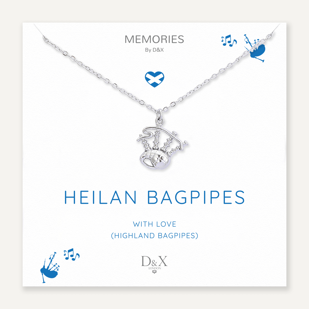 Memories: "HEILAN BAGPIPES" | Bagpipes Necklace | White Gold-Plated
